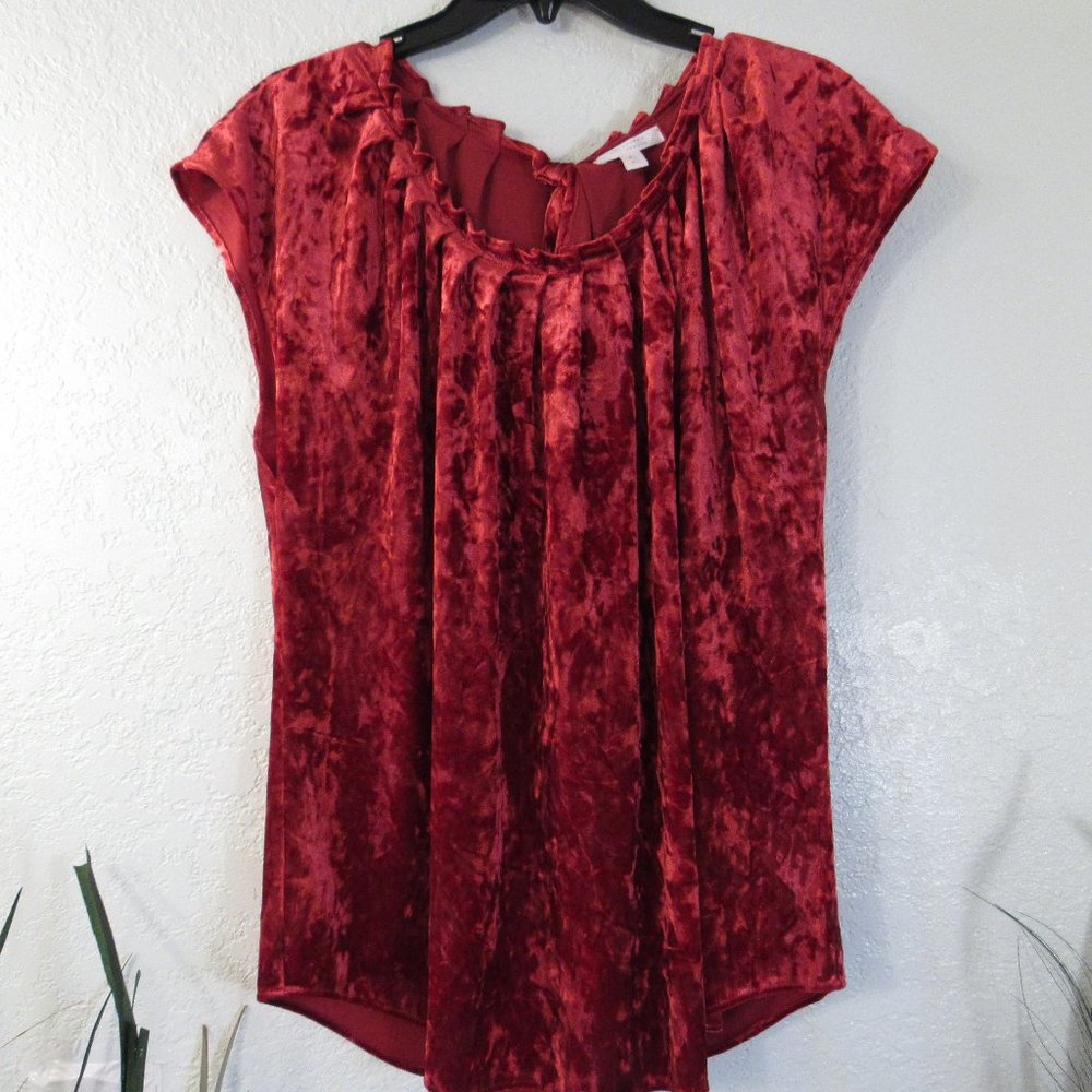 LC Lauren Conrad Top Sz XL Red Velvet Cap Sleeve - Picture 1 of 12